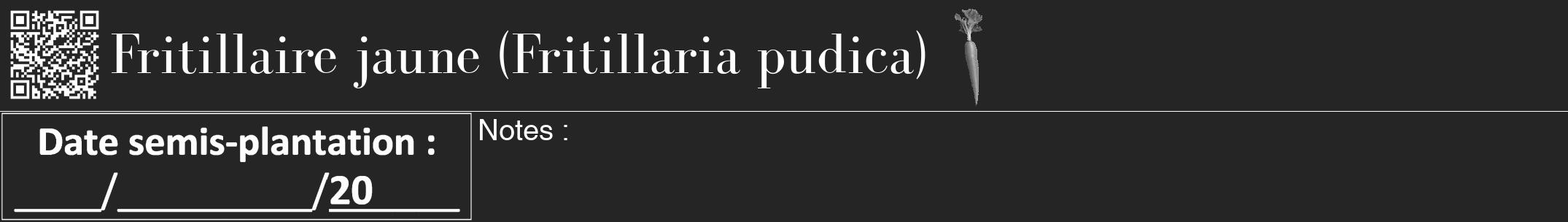Étiquette de : Fritillaria pudica - format a - style blanche47bod avec qrcode et comestibilité simplifiée