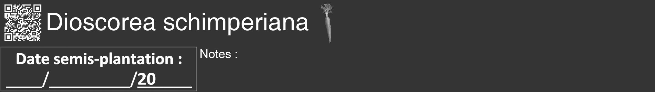 Étiquette de : Dioscorea schimperiana - format a - style blanche46hel avec qrcode et comestibilité simplifiée