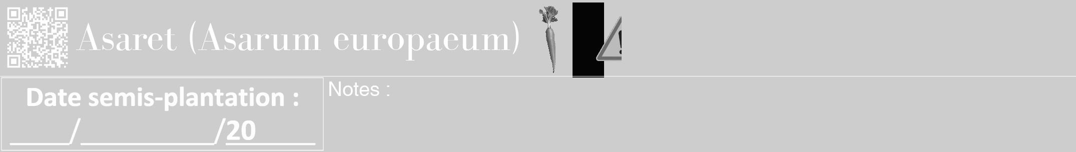 Étiquette de : Asarum europaeum - format a - style blanche41bod avec qrcode et comestibilité simplifiée