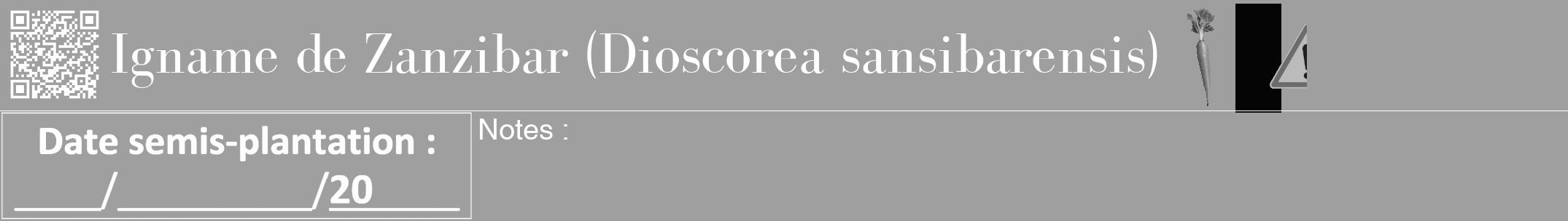 Étiquette de : Dioscorea sansibarensis - format a - style blanche24bod avec qrcode et comestibilité simplifiée
