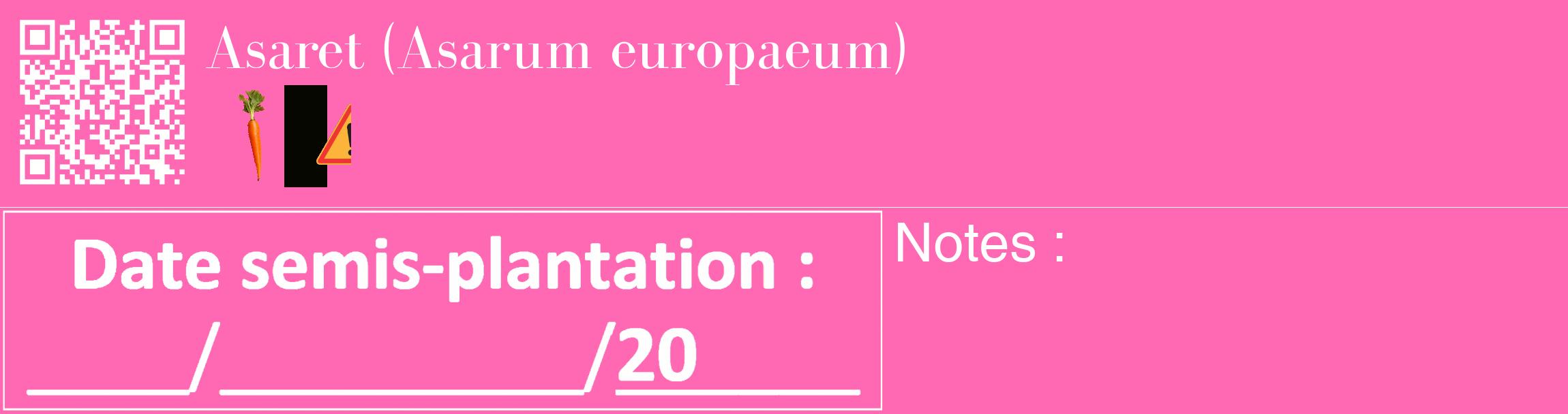 Étiquette de : Asarum europaeum - format c - style blanche42_basique_basiquebod avec qrcode et comestibilité simplifiée