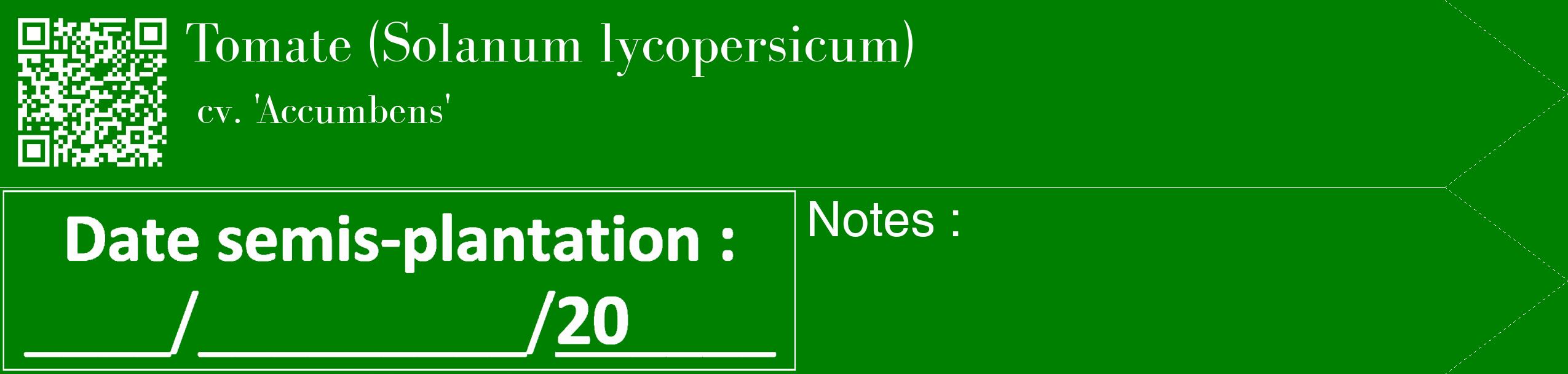 Étiquette de : Solanum lycopersicum cv. 'Accumbens' - format c - style blanche9_simple_simplebod avec qrcode et comestibilité