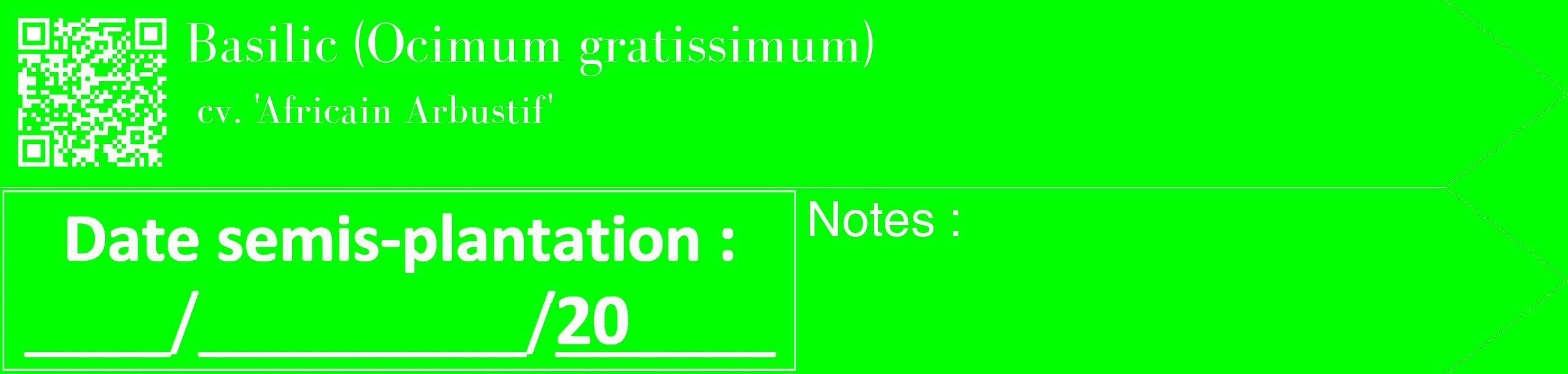 Étiquette de : Ocimum gratissimum cv. 'Africain Arbustif' - format c - style blanche16_simple_simplebod avec qrcode et comestibilité