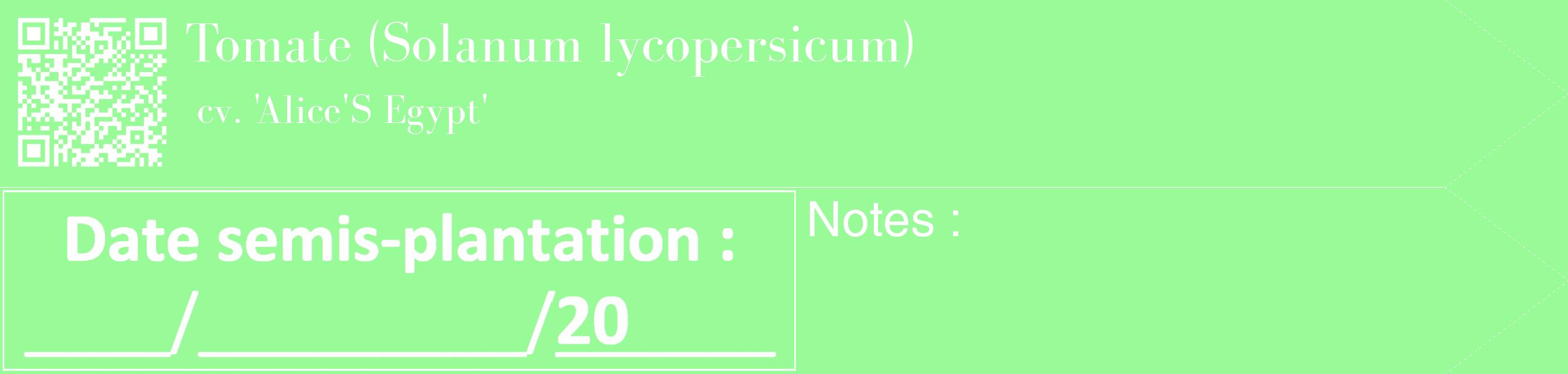 Étiquette de : Solanum lycopersicum cv. 'Alice'S Egypt' - format c - style blanche14_simple_simplebod avec qrcode et comestibilité