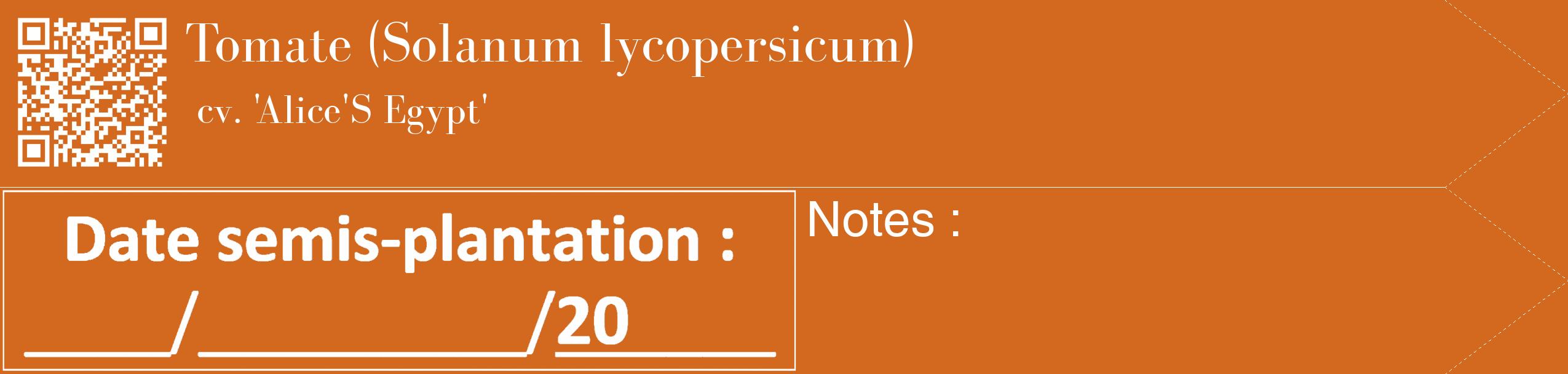 Étiquette de : Solanum lycopersicum cv. 'Alice'S Egypt' - format c - style blanche31_simple_simplebod avec qrcode et comestibilité
