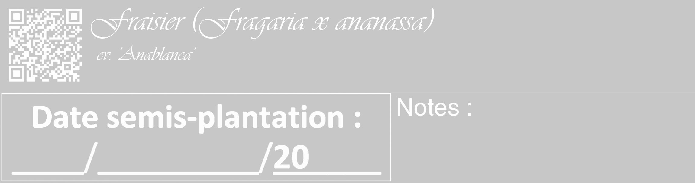 Étiquette de : Fragaria x ananassa cv. 'Anablanca' - format c - style blanche15_basique_basiqueviv avec qrcode et comestibilité