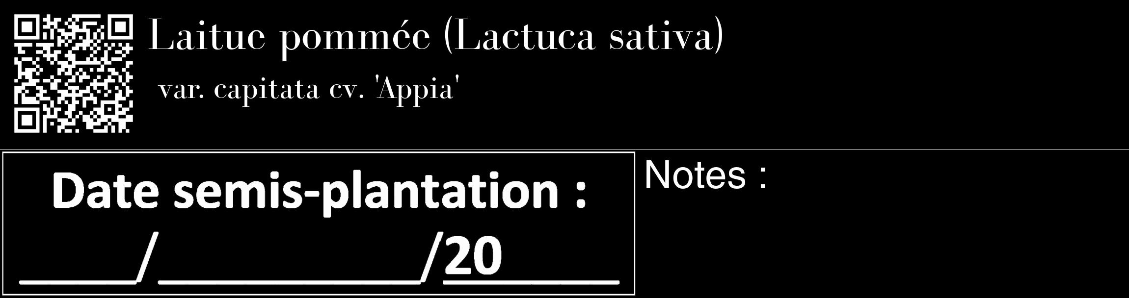 Étiquette de : Lactuca sativa var. capitata cv. 'Appia' - format c - style blanche59_basique_basiquebod avec qrcode et comestibilité