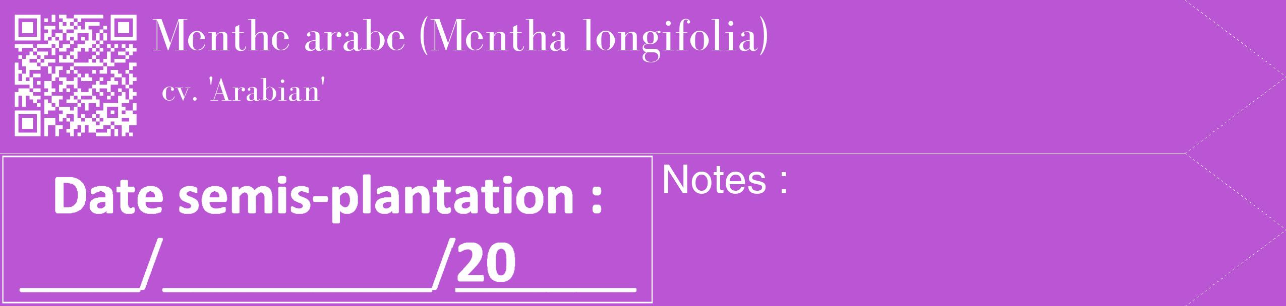 Étiquette de : Mentha longifolia cv. 'Arabian' - format c - style blanche50_simple_simplebod avec qrcode et comestibilité