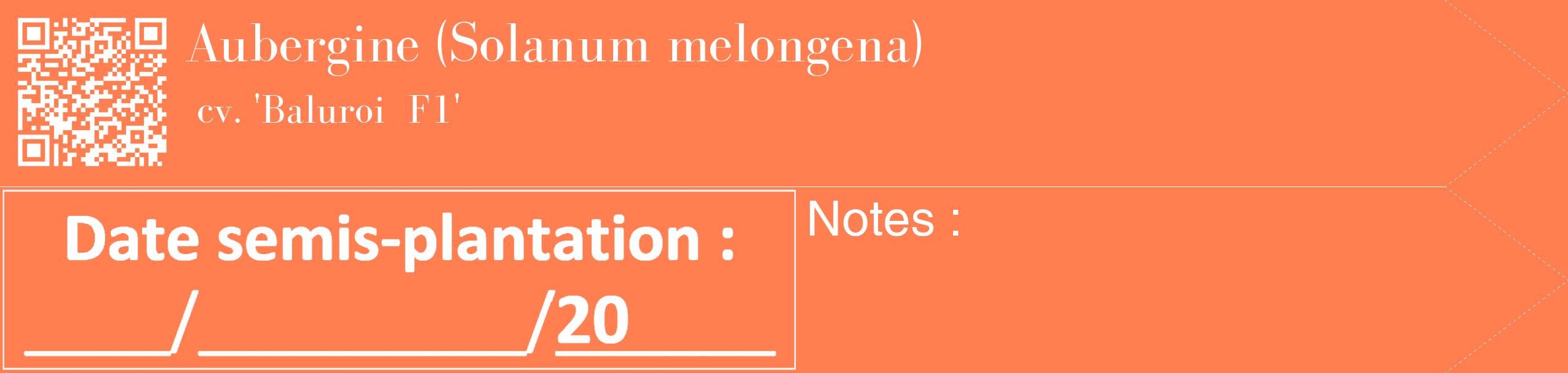 Étiquette de : Solanum melongena cv. 'Baluroi  F1' - format c - style blanche24_simple_simplebod avec qrcode et comestibilité