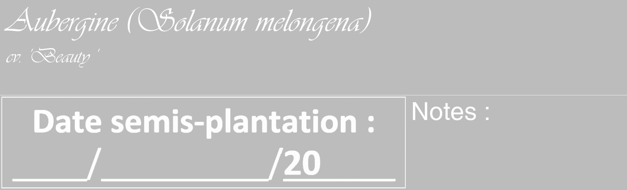 Étiquette de : Solanum melongena cv. 'Beauty ' - format c - style blanche1_basique_basiqueviv avec comestibilité