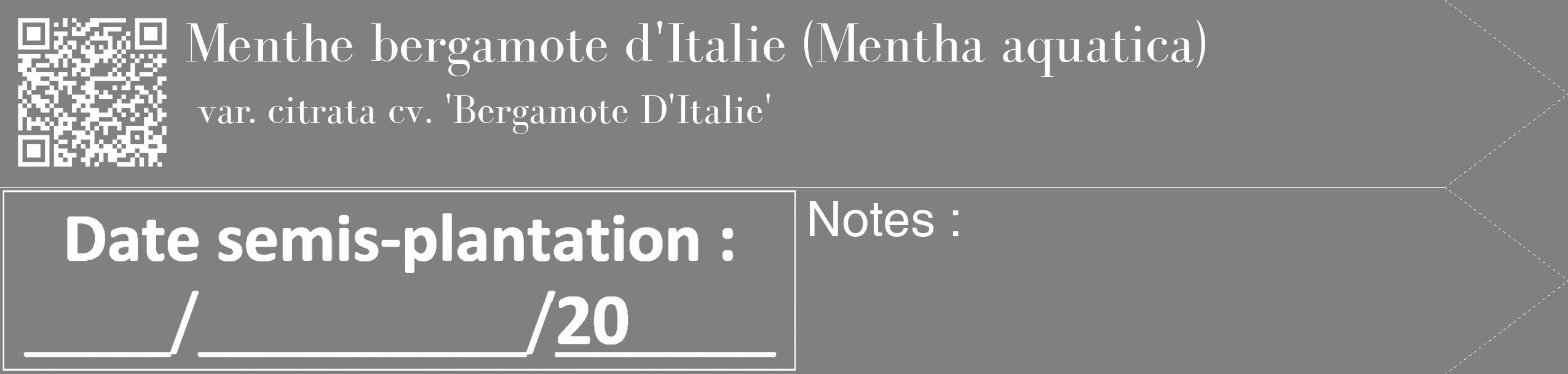 Étiquette de : Mentha aquatica var. citrata cv. 'Bergamote D'Italie' - format c - style blanche57_simple_simplebod avec qrcode et comestibilité