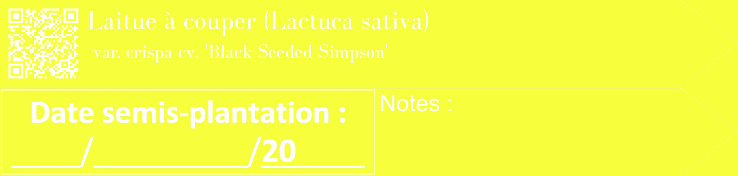 Étiquette de : Lactuca sativa var. crispa cv. 'Black Seeded Simpson' - format c - style blanche18_simple_simplebod avec qrcode et comestibilité