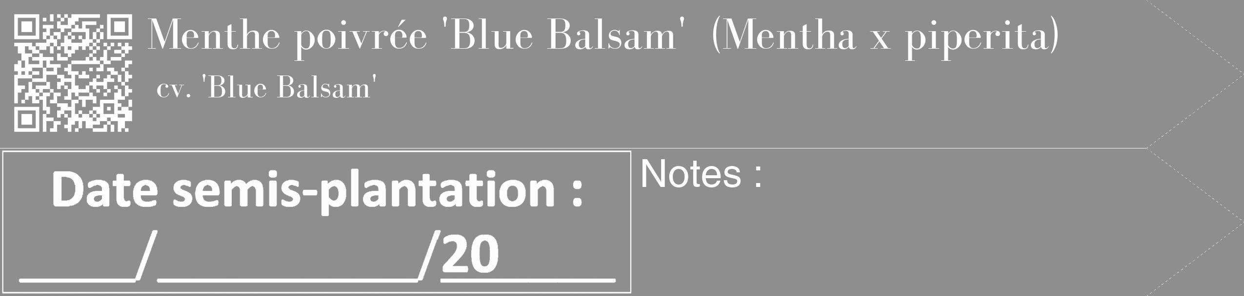 Étiquette de : Mentha x piperita cv. 'Blue Balsam' - format c - style blanche25_simple_simplebod avec qrcode et comestibilité
