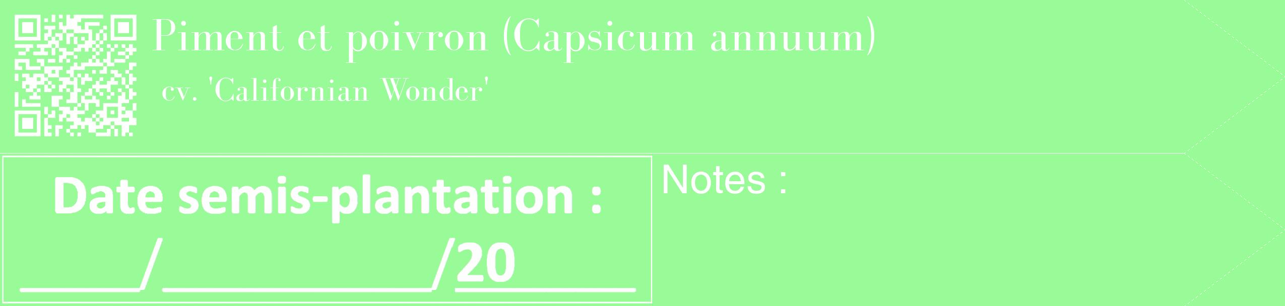 Étiquette de : Capsicum annuum cv. 'Californian Wonder' - format c - style blanche14_simple_simplebod avec qrcode et comestibilité