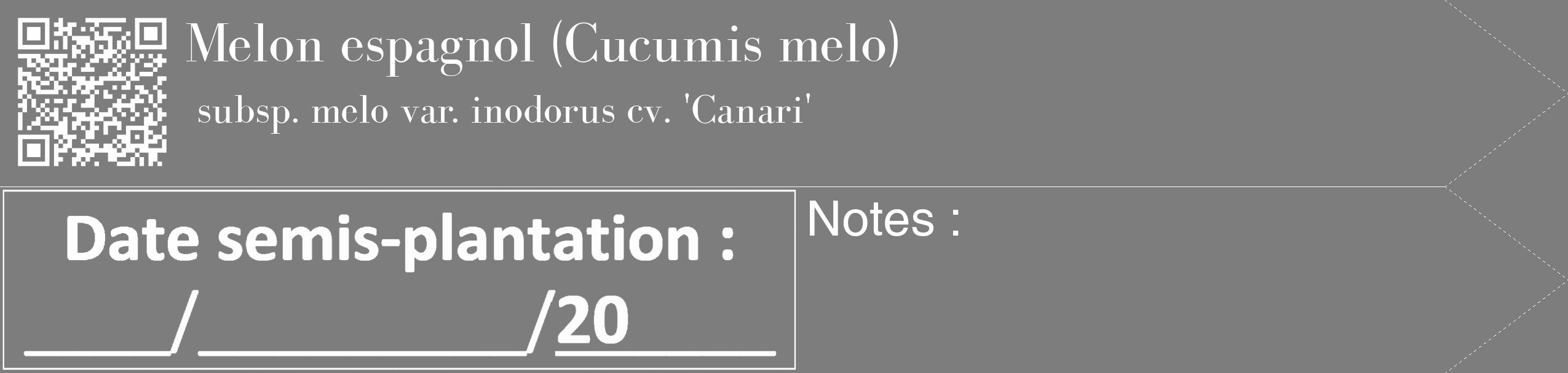 Étiquette de : Cucumis melo subsp. melo var. inodorus cv. 'Canari' - format c - style blanche35_simple_simplebod avec qrcode et comestibilité