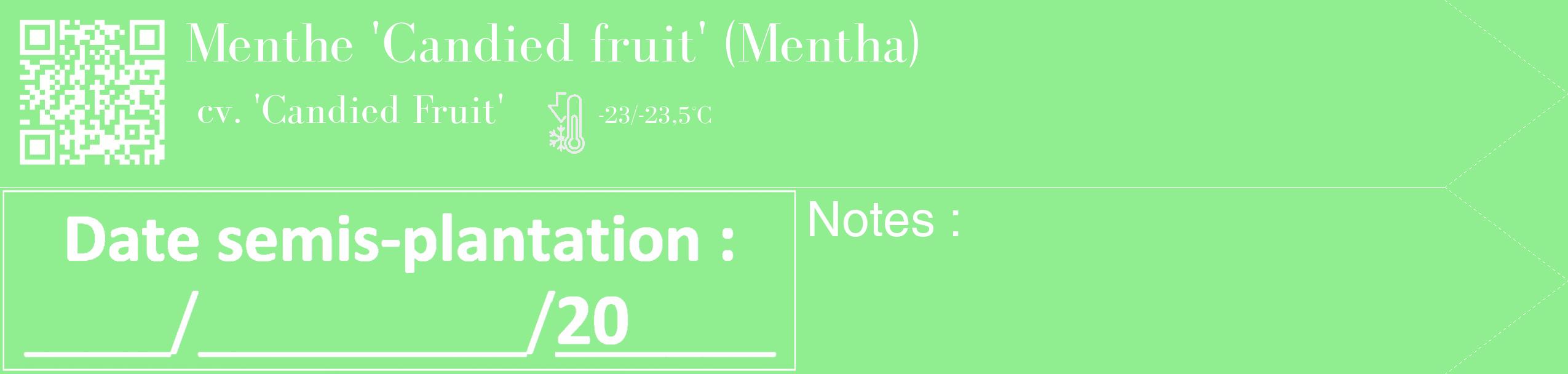 Étiquette de : Mentha cv. 'Candied Fruit' - format c - style blanche15_simple_simplebod avec qrcode et comestibilité