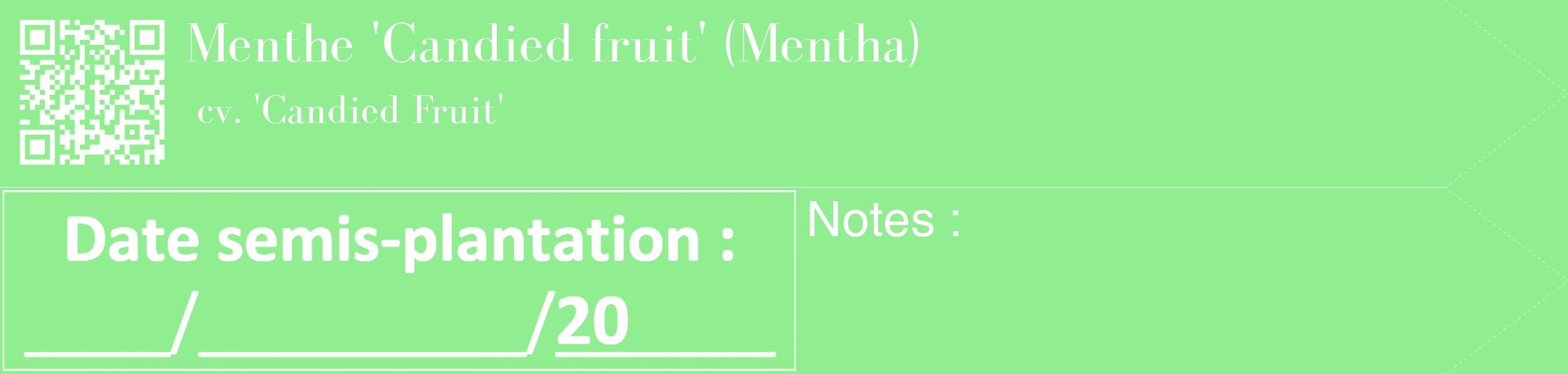 Étiquette de : Mentha cv. 'Candied Fruit' - format c - style blanche15_simple_simplebod avec qrcode et comestibilité