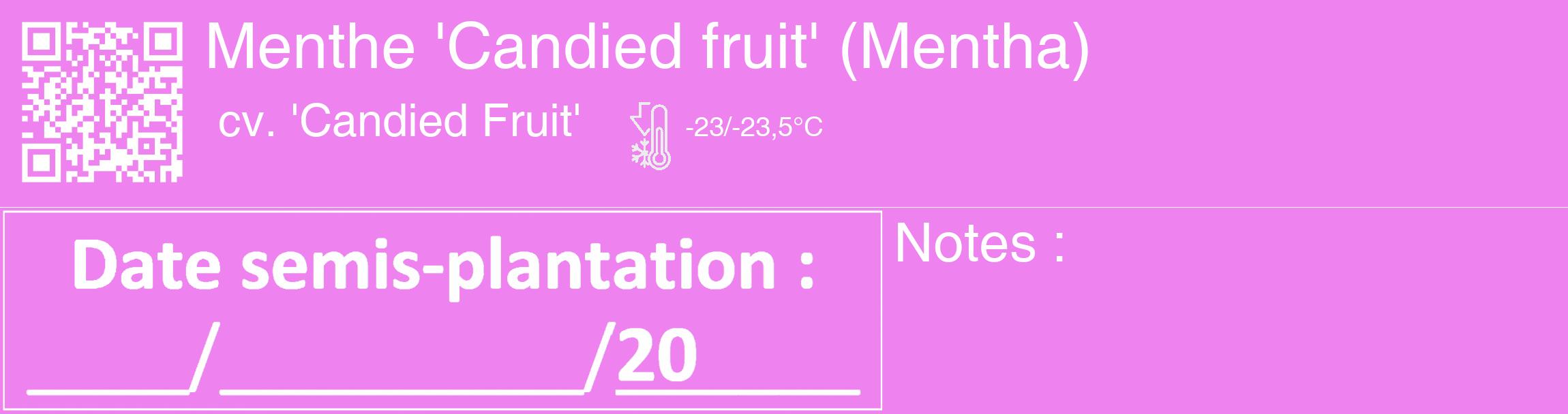 Étiquette de : Mentha cv. 'Candied Fruit' - format c - style blanche53_basique_basiquehel avec qrcode et comestibilité