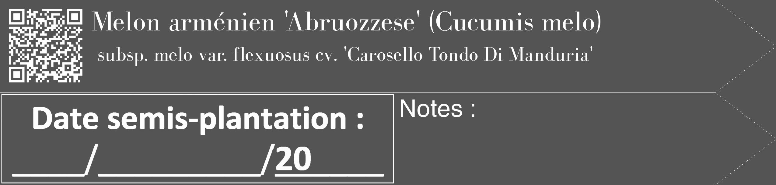 Étiquette de : Cucumis melo subsp. melo var. flexuosus cv. 'Carosello Tondo Di Manduria' - format c - style blanche30_simple_simplebod avec qrcode et comestibilité