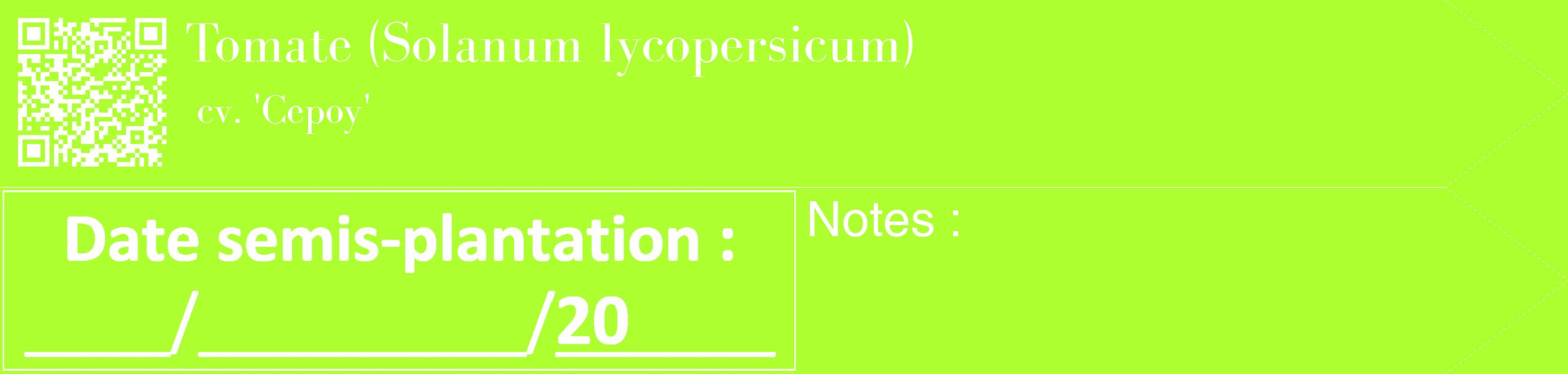 Étiquette de : Solanum lycopersicum cv. 'Cepoy' - format c - style blanche17_simple_simplebod avec qrcode et comestibilité