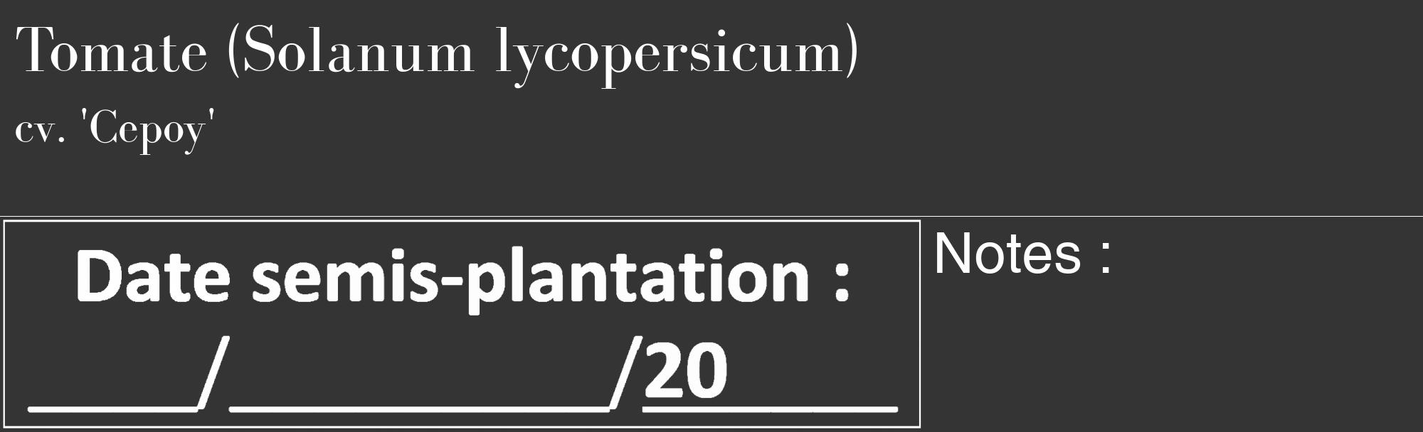 Étiquette de : Solanum lycopersicum cv. 'Cepoy' - format c - style blanche46_basique_basiquebod avec comestibilité