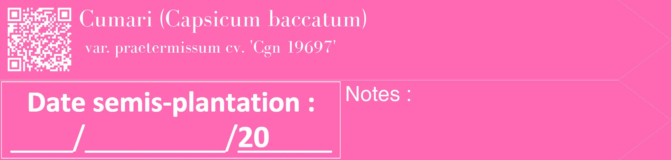Étiquette de : Capsicum baccatum var. praetermissum cv. 'Cgn 19697' - format c - style blanche42_simple_simplebod avec qrcode et comestibilité