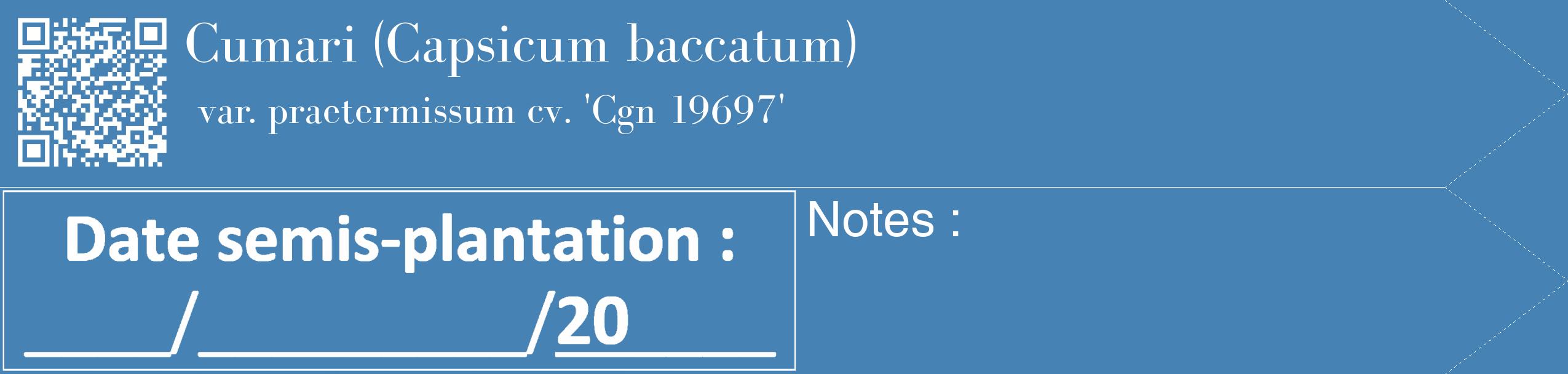 Étiquette de : Capsicum baccatum var. praetermissum cv. 'Cgn 19697' - format c - style blanche5_simple_simplebod avec qrcode et comestibilité