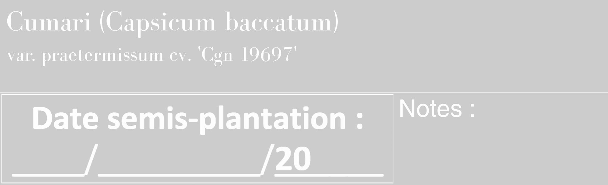 Étiquette de : Capsicum baccatum var. praetermissum cv. 'Cgn 19697' - format c - style blanche0_basique_basiquebod avec comestibilité