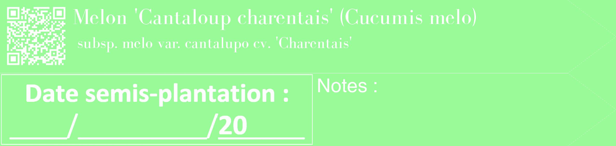 Étiquette de : Cucumis melo subsp. melo var. cantalupo cv. 'Charentais' - format c - style blanche14_simple_simplebod avec qrcode et comestibilité
