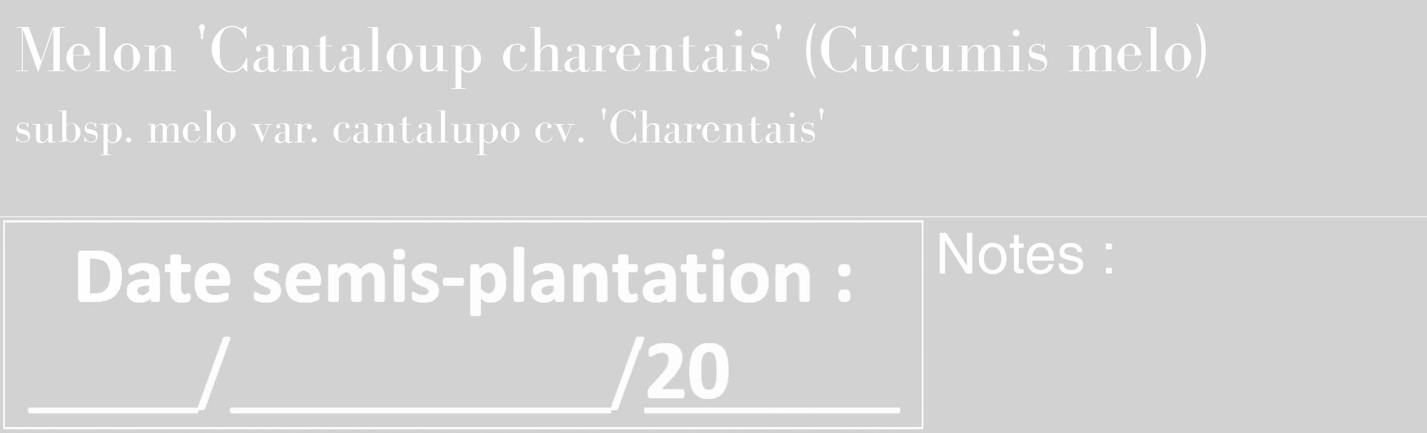 Étiquette de : Cucumis melo subsp. melo var. cantalupo cv. 'Charentais' - format c - style blanche14_basique_basiquebod avec comestibilité