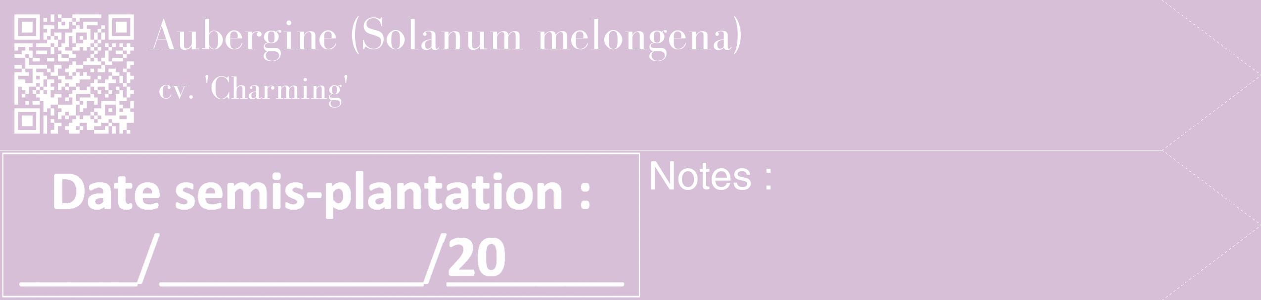 Étiquette de : Solanum melongena cv. 'Charming' - format c - style blanche54_simple_simplebod avec qrcode et comestibilité