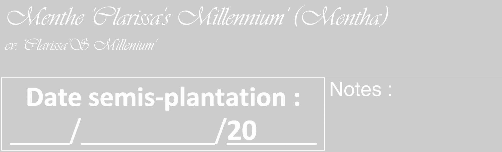 Étiquette de : Mentha cv. 'Clarissa'S Millenium' - format c - style blanche0_basique_basiqueviv avec comestibilité