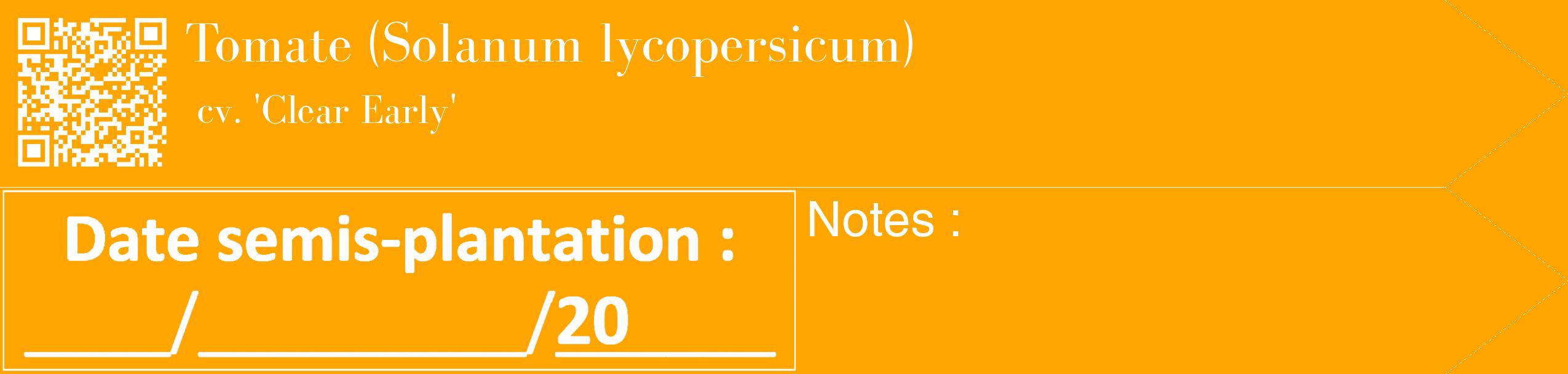 Étiquette de : Solanum lycopersicum cv. 'Clear Early' - format c - style blanche22_simple_simplebod avec qrcode et comestibilité