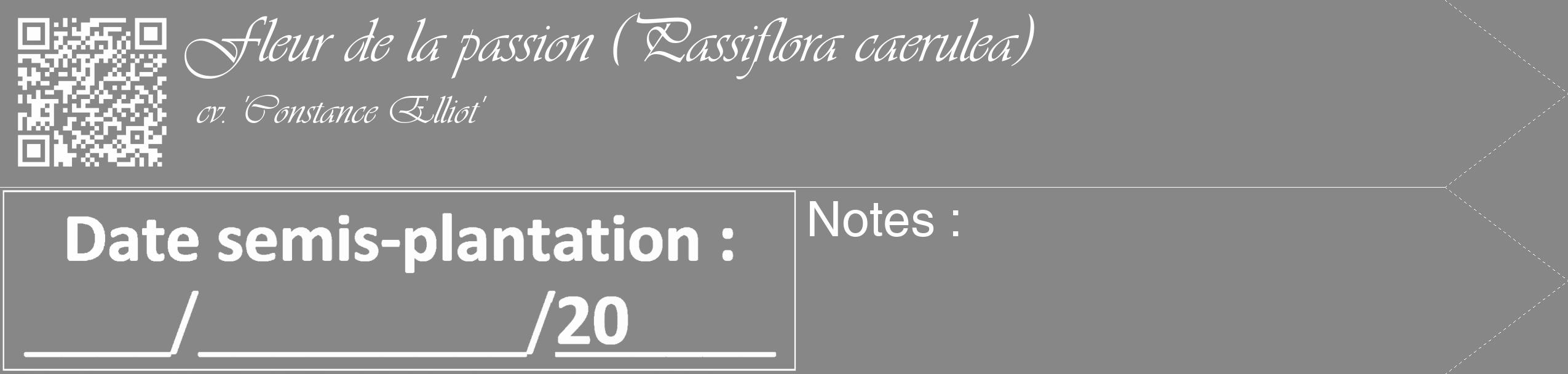 Étiquette de : Passiflora caerulea cv. 'Constance Elliot' - format c - style blanche12_simple_simpleviv avec qrcode et comestibilité