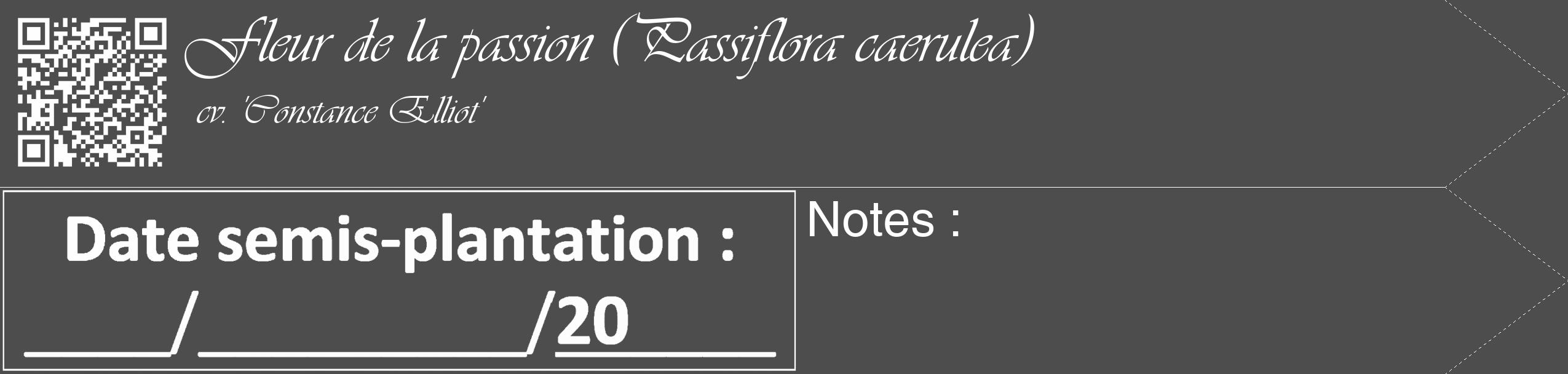 Étiquette de : Passiflora caerulea cv. 'Constance Elliot' - format c - style blanche28_simple_simpleviv avec qrcode et comestibilité