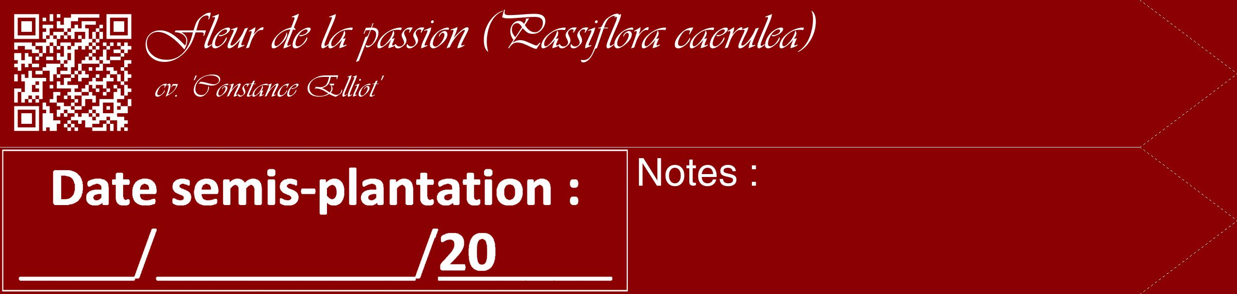 Étiquette de : Passiflora caerulea cv. 'Constance Elliot' - format c - style blanche34_simple_simpleviv avec qrcode et comestibilité