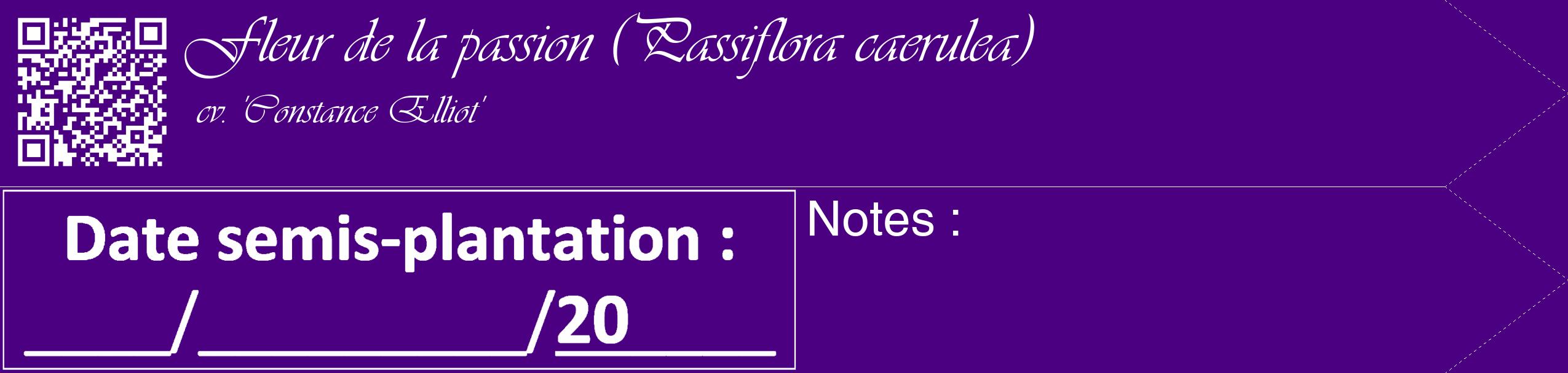 Étiquette de : Passiflora caerulea cv. 'Constance Elliot' - format c - style blanche47_simple_simpleviv avec qrcode et comestibilité