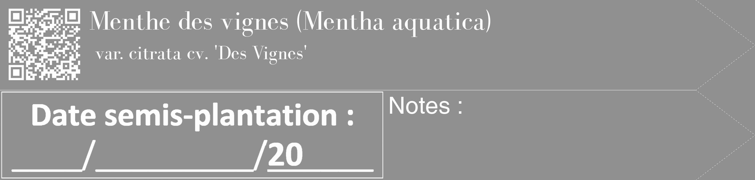 Étiquette de : Mentha aquatica var. citrata cv. 'Des Vignes' - format c - style blanche4_simple_simplebod avec qrcode et comestibilité