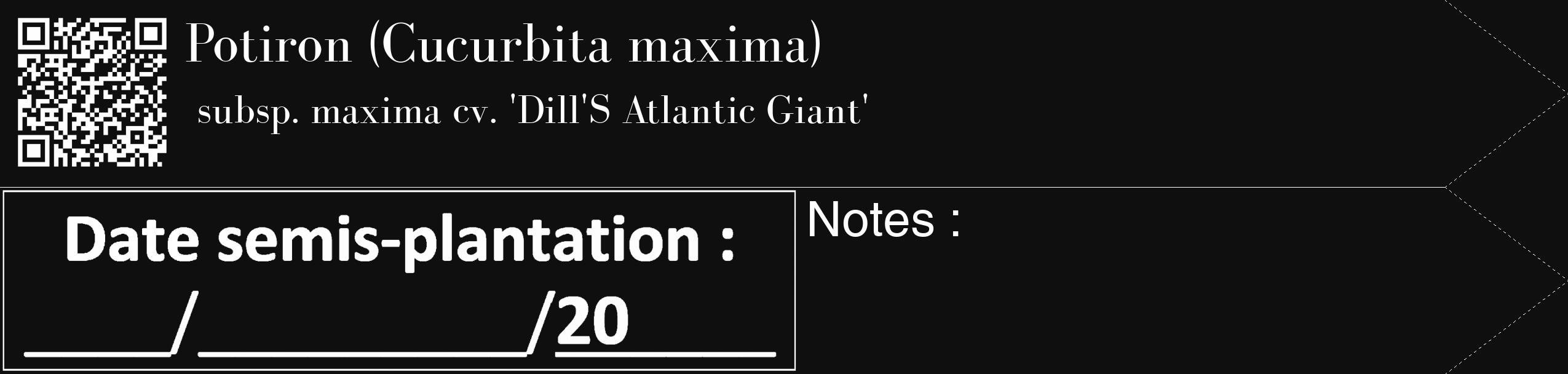 Étiquette de : Cucurbita maxima subsp. maxima cv. 'Dill'S Atlantic Giant' - format c - style blanche7_simple_simplebod avec qrcode et comestibilité
