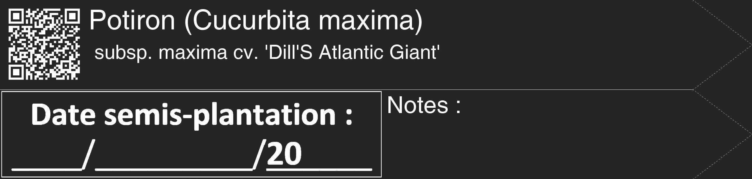 Étiquette de : Cucurbita maxima subsp. maxima cv. 'Dill'S Atlantic Giant' - format c - style blanche47_simple_simplehel avec qrcode et comestibilité