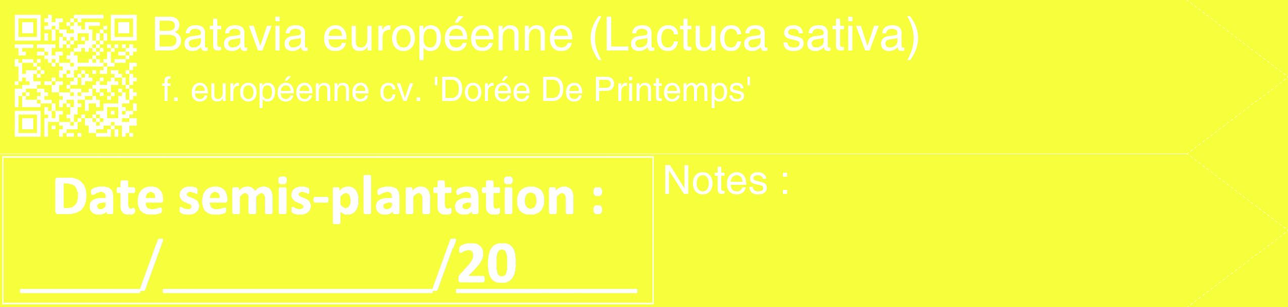 Étiquette de : Lactuca sativa f. européenne cv. 'Dorée De Printemps' - format c - style blanche18_simple_simplehel avec qrcode et comestibilité