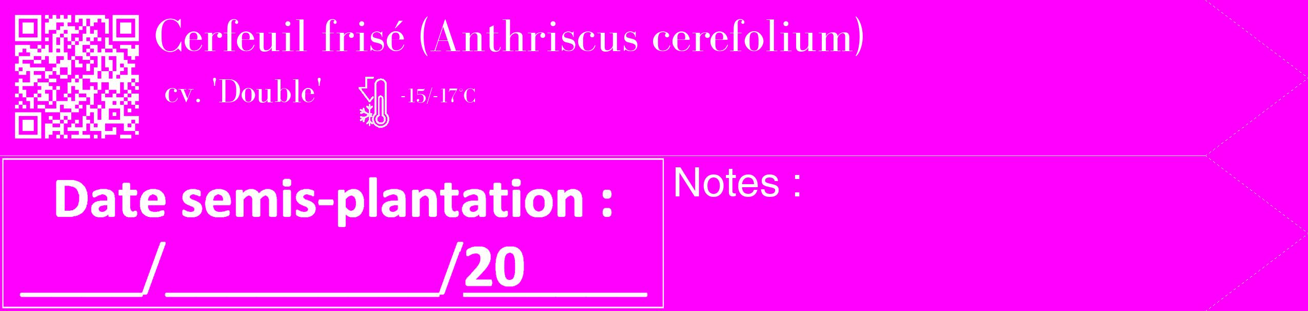 Étiquette de : Anthriscus cerefolium cv. 'Double' - format c - style blanche51_simple_simplebod avec qrcode et comestibilité