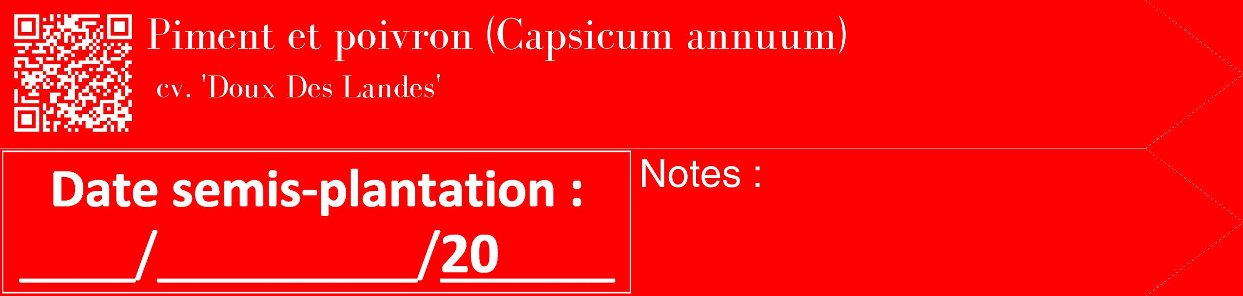 Étiquette de : Capsicum annuum cv. 'Doux Des Landes' - format c - style blanche27_simple_simplebod avec qrcode et comestibilité