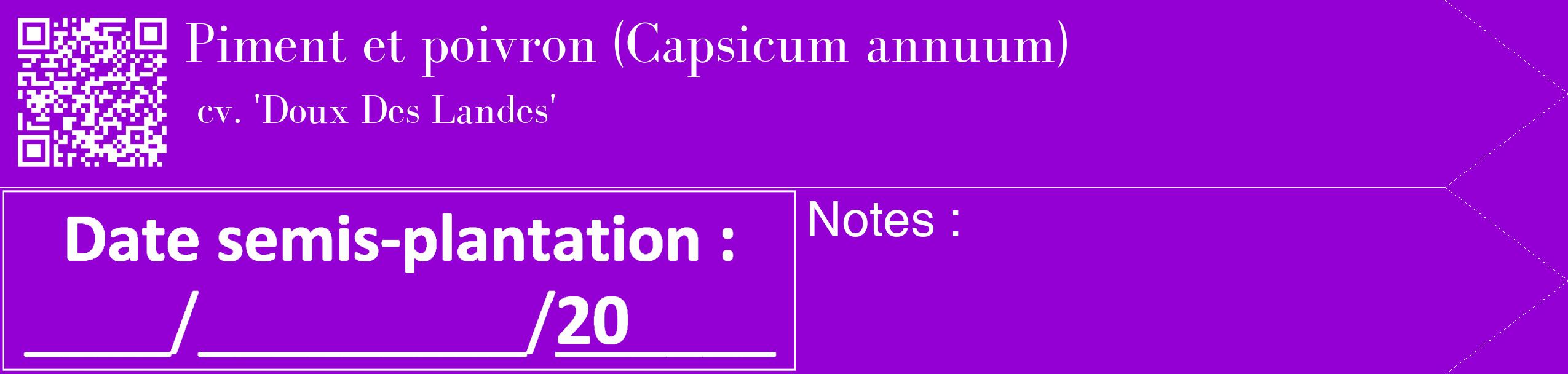 Étiquette de : Capsicum annuum cv. 'Doux Des Landes' - format c - style blanche48_simple_simplebod avec qrcode et comestibilité