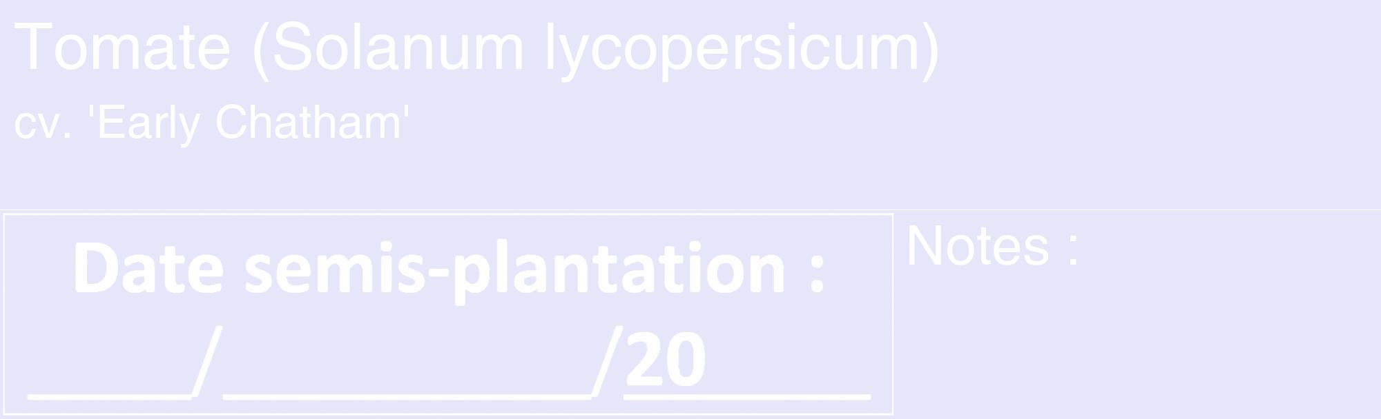 Étiquette de : Solanum lycopersicum cv. 'Early Chatham' - format c - style blanche55_basique_basiquehel avec comestibilité