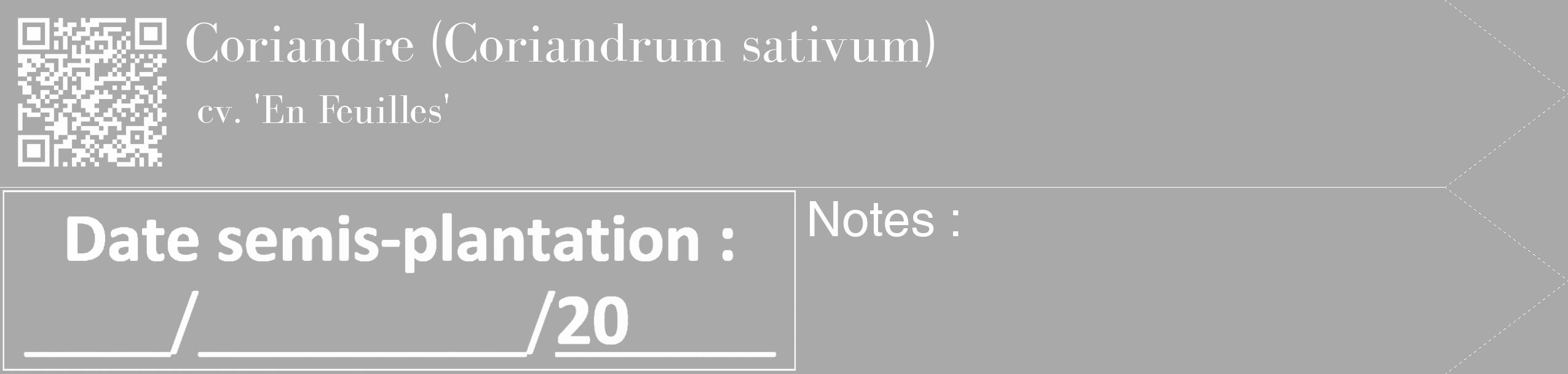 Étiquette de : Coriandrum sativum cv. 'En Feuilles' - format c - style blanche13_simple_simplebod avec qrcode et comestibilité