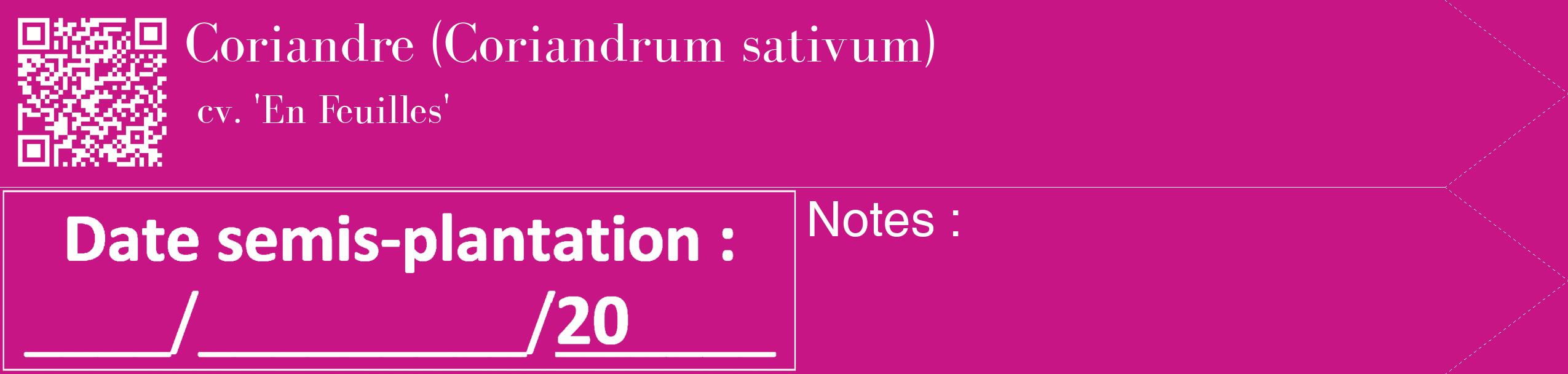 Étiquette de : Coriandrum sativum cv. 'En Feuilles' - format c - style blanche45_simple_simplebod avec qrcode et comestibilité