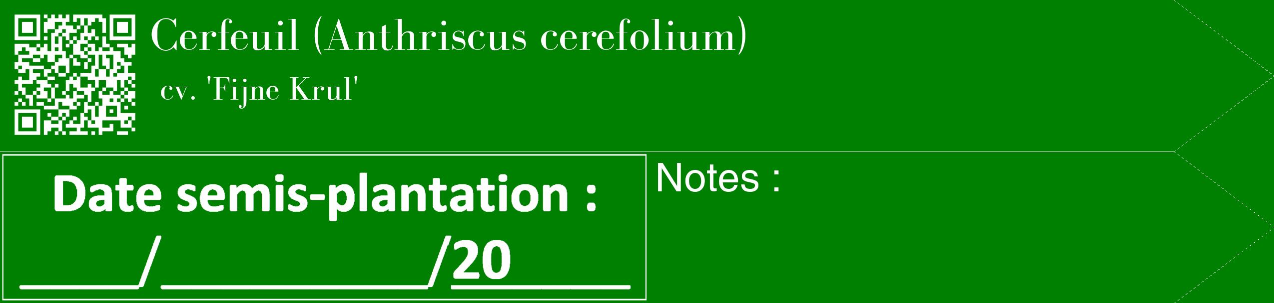 Étiquette de : Anthriscus cerefolium cv. 'Fijne Krul' - format c - style blanche9_simple_simplebod avec qrcode et comestibilité