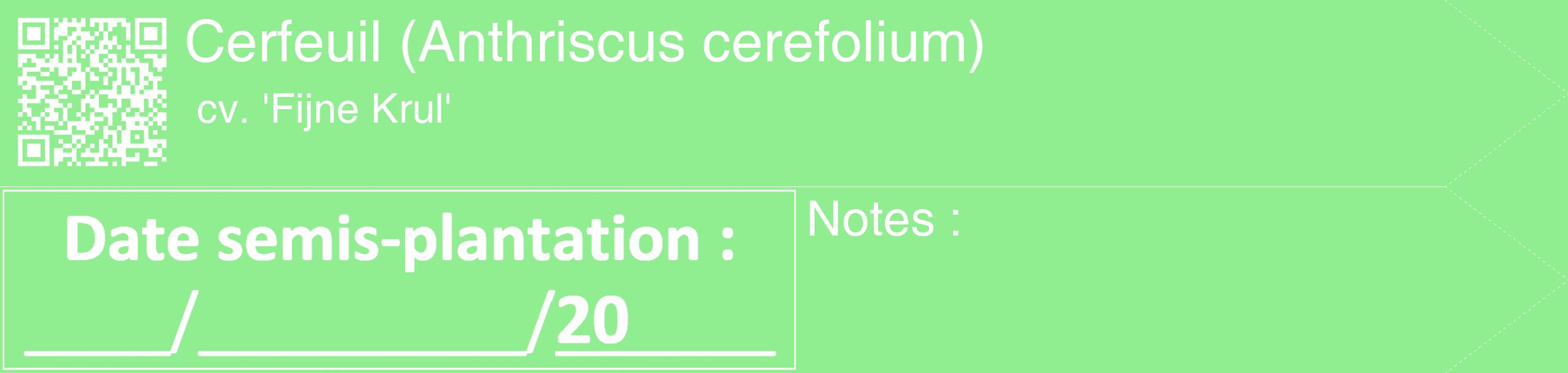 Étiquette de : Anthriscus cerefolium cv. 'Fijne Krul' - format c - style blanche15_simple_simplehel avec qrcode et comestibilité