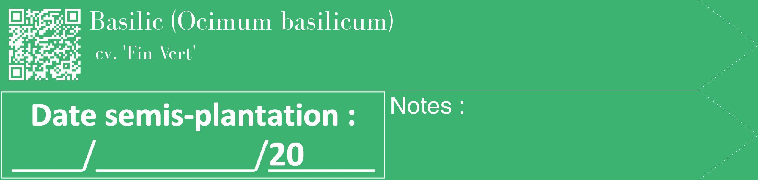 Étiquette de : Ocimum basilicum cv. 'Fin Vert' - format c - style blanche12_simple_simplebod avec qrcode et comestibilité